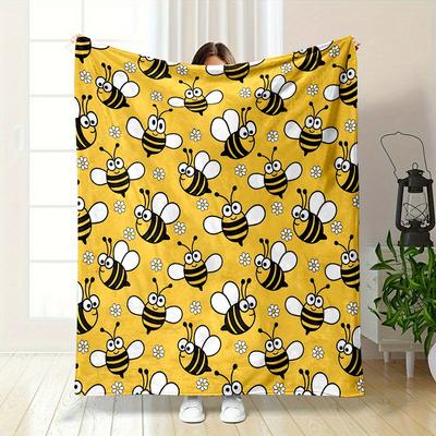 Cozy Bee-Themed Flannel Throw Blanket - Soft, Reversible, All-Season Comfort for Bed, Sofa, Camping & Travel - Machine Washable