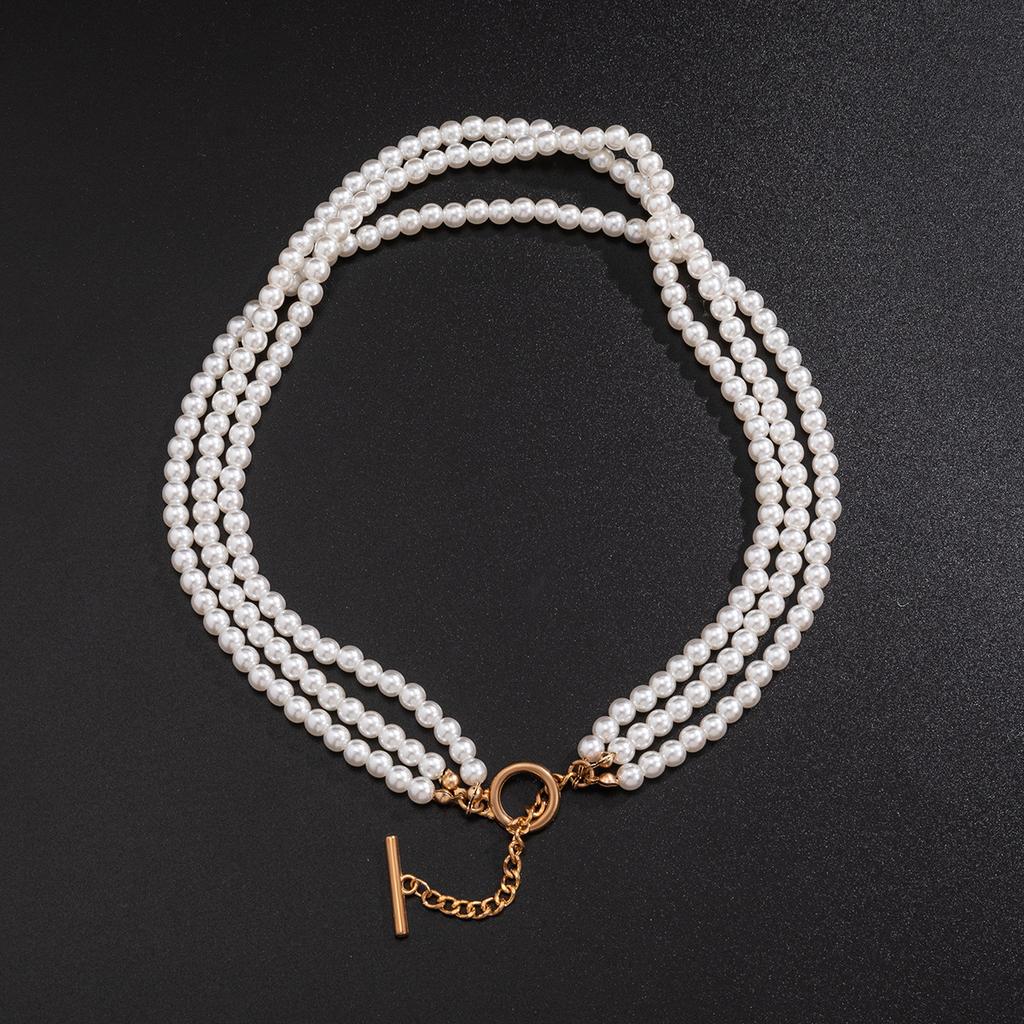 Collar de perlas blancas de imitación multicapa, cadena de cuentas, estilo punk, para damas, para bodas, collar corto de clavícula, joyería para banquetes.