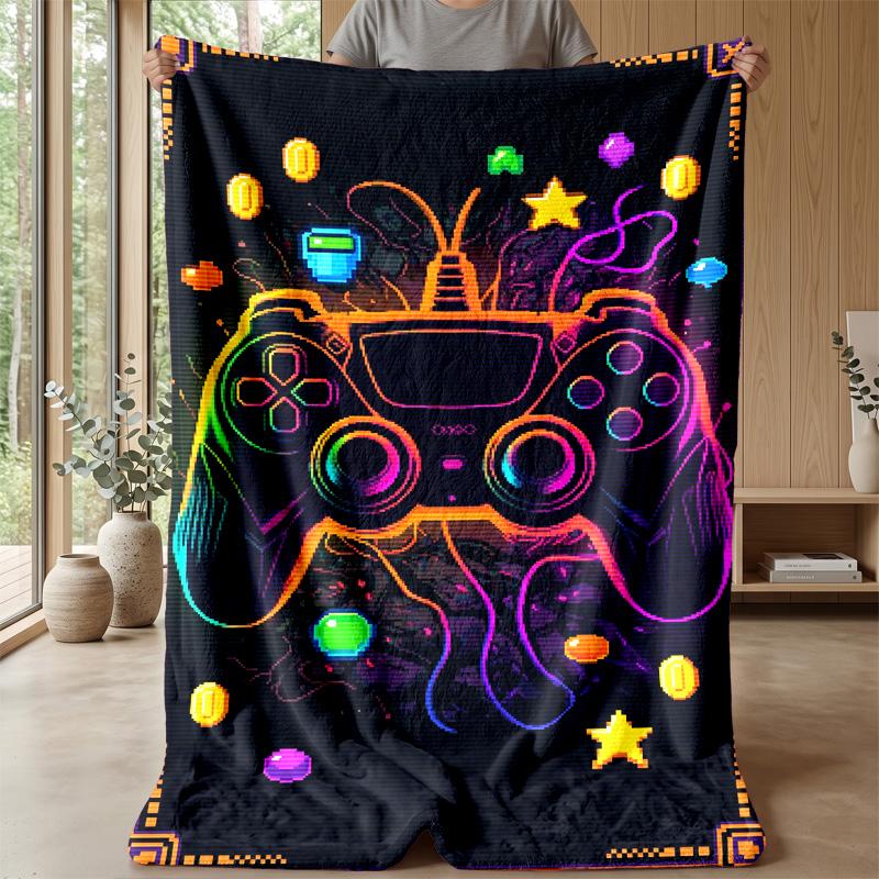 Pixel Game Controller Art Theme Blanket Lightweight Warm Flannel Blanket Decorative Throw Blanket for Home Decoration