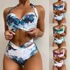 Sexy Bikinis Women 2025 Summer Two Piece Marble Print Swimsuit Female Push Up Halter Ruched Wrap Front High Waist Bathing Suit