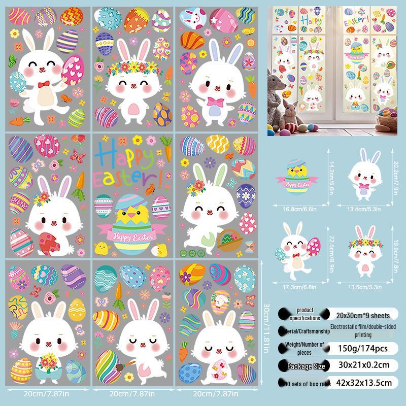 Easter Cartoon Rabbit & Egg Window Glass Stickers for Refrigerator & Cabinets
