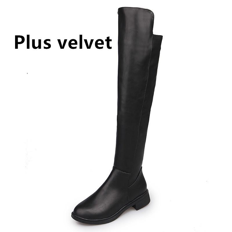 Осенне-зимняя обувь Сапоги выше колена Женская обувь с тонкими длинными эластичными ботинками и высокой плоской подошвой 35 чёрный 2919₽