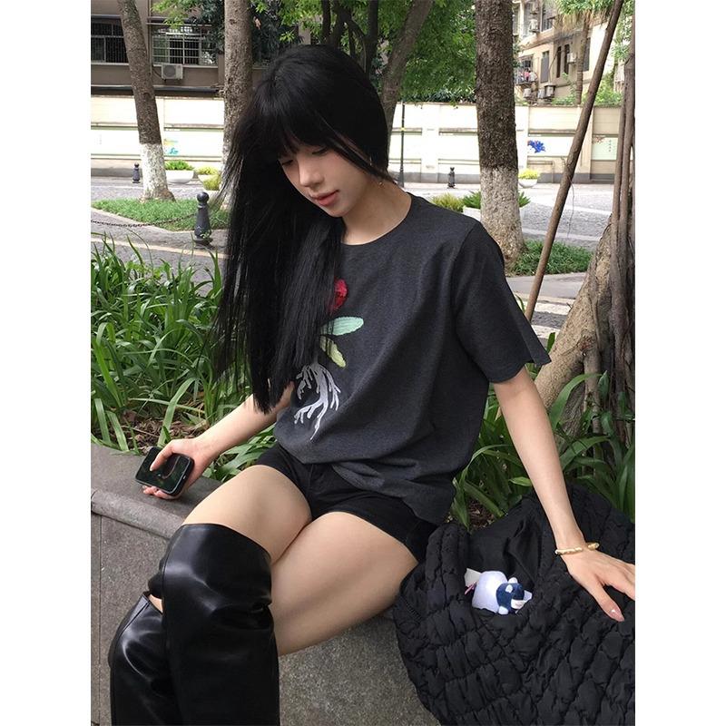 

Women s Vintage Oversized Summer Embroidered Half Sleeve T-shirt M