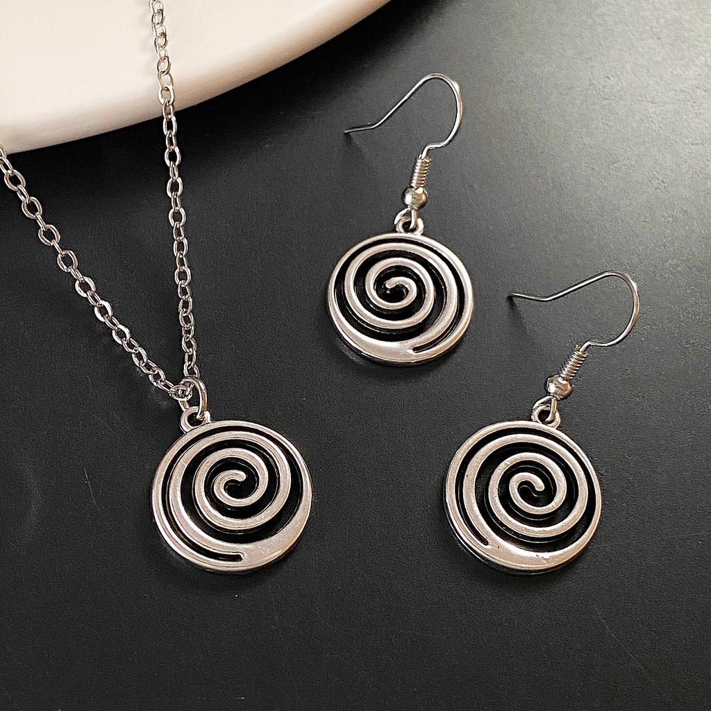 Vintage Spiral Vortex Necklace Earrings for Women Unisex Boho Pentagram Necklace Fashion Y2K Retro Jewelry