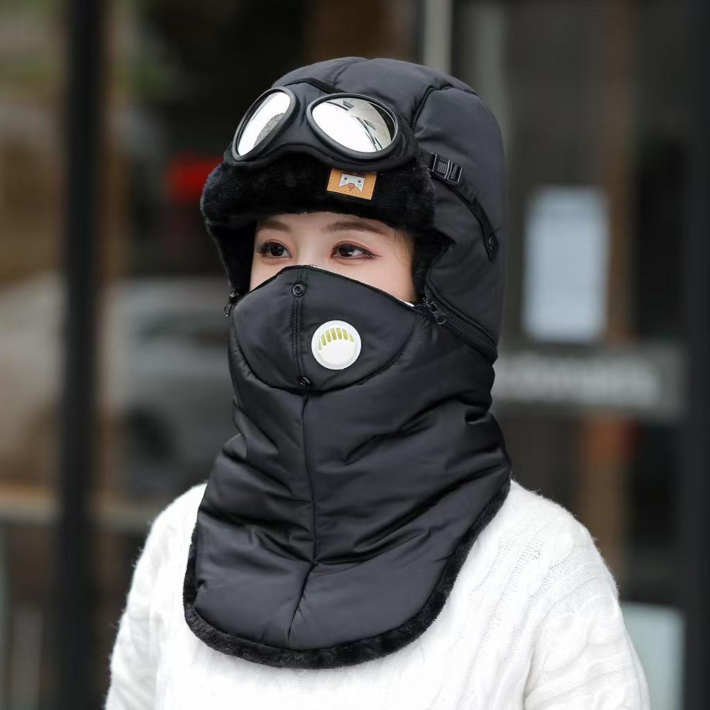 Unisexowa wiatroodporna czapka narciarska/rowerowa w stylu pilota z ochroną uszu i ciepłą aksamitną podszewką