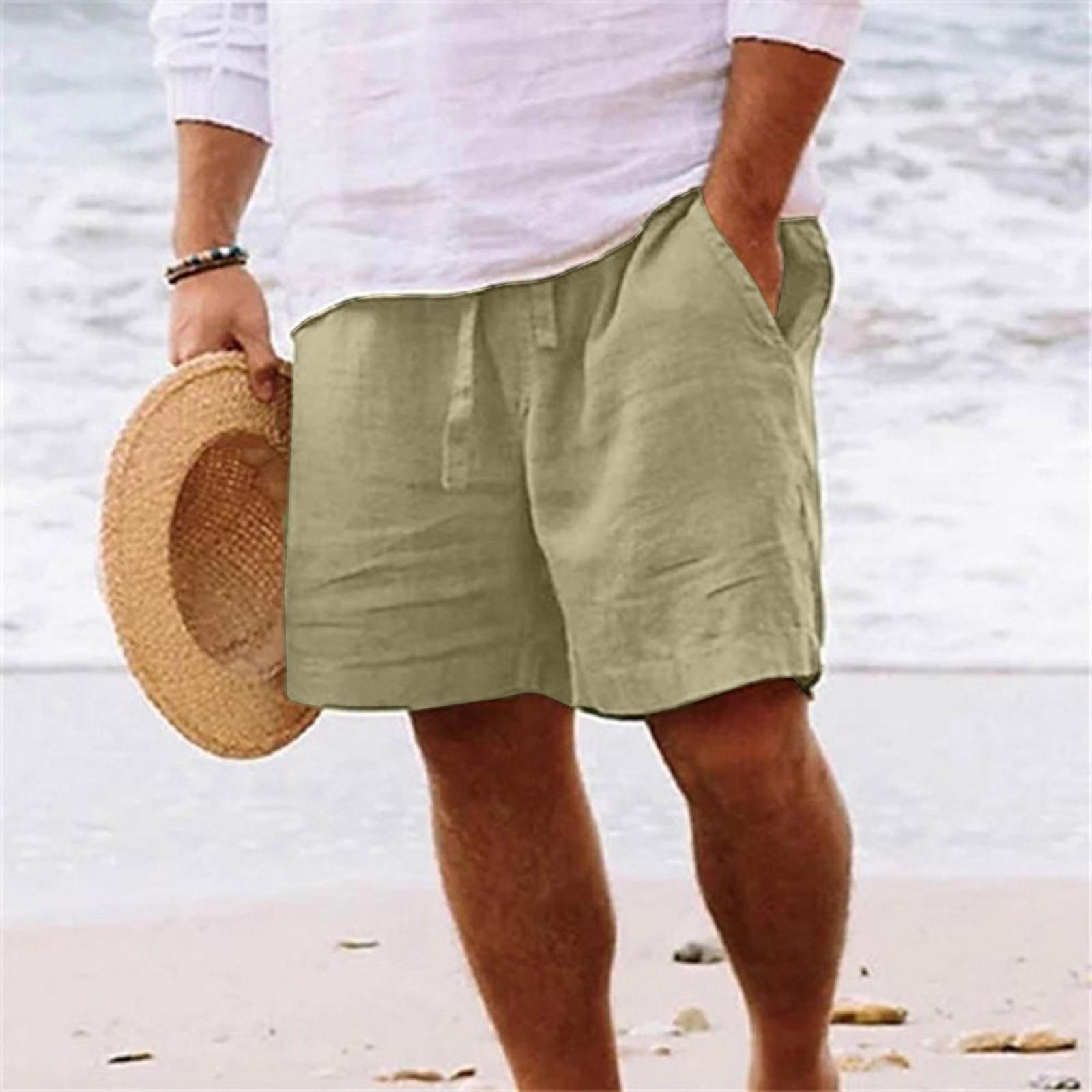 

Men s Solid Color Lace-up Sweatpants Men s Cotton Hemp Beach Pants Casual Quick-drying Shorts XXXL