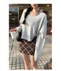 2025 New Women's Grey Knit Long Sleeve Loose Slimming Top