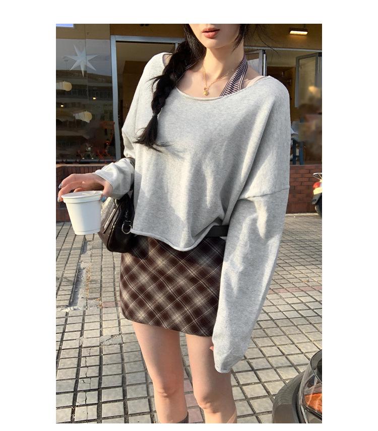 2025 New Women's Grey Knit Long Sleeve Loose Slimming Top