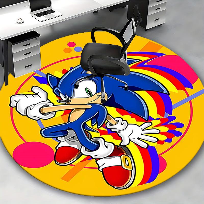 1pc Sonic the Hedgehog Anime Cartoon Design Round Carpet - Office Chair Mat, Non-Slip Rug for Home Decor, Living Room, Bedroom, Game Room, Dormitory,