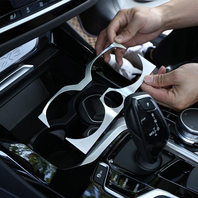 For BMW X3 X4 G01 G02 2018-2021 ABS Chrome Silver Car Central Control Water Cup Holder Frame Trim Car Accessories