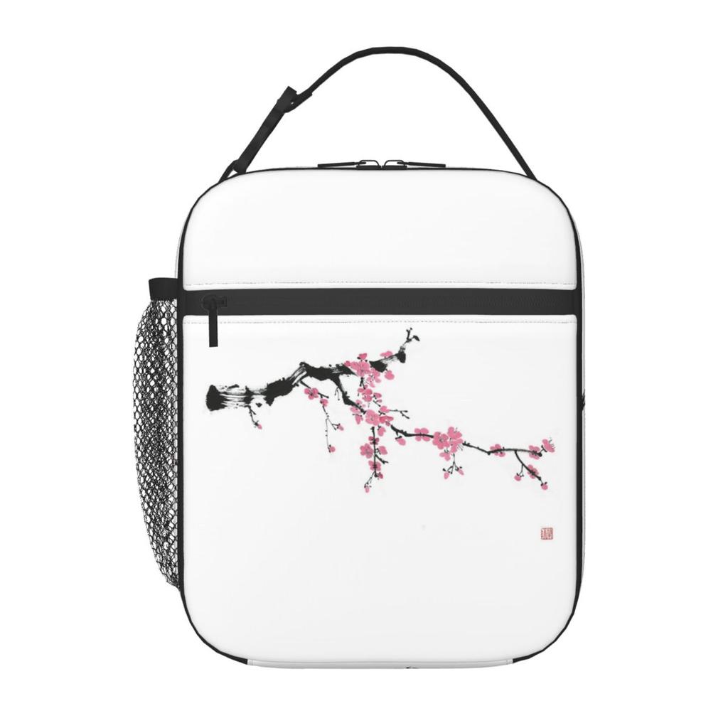 Plum Blossom Pattern Insulated Lunch Bag for Women Office Cooler Thermal Food Box Tote Portable Lunch Boxes Container