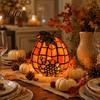 Dual Function Lighting Decoration Stained Glass Pumpkin Lamp, Halloween LED Lantern, Orange Accent Soft Light Lantern Night Light, Gothic Bedside