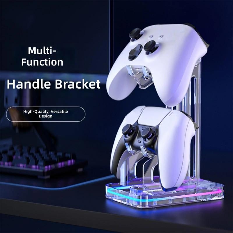 Doppel-Controller-Halterung mit Farbbeleuchtung Transparenter Acryl-Ständer Spiel-Ersatzteil für Spielkonsolen
