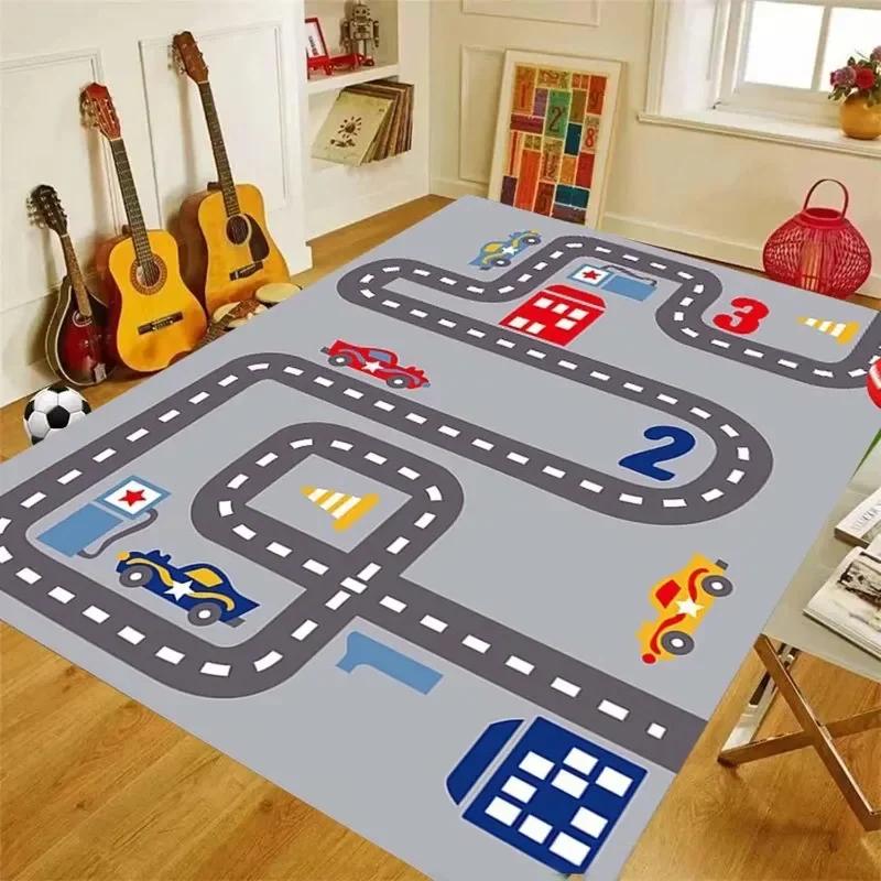 Cartoon Road Cute Children's Game Room Carpet Plush Modern Home Decorative Rug for Bedroom Non-slip Washable Play Mats Large