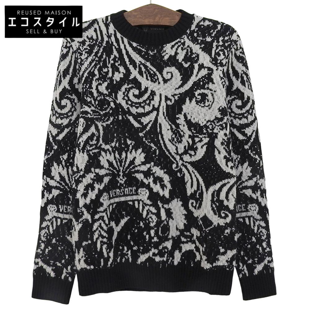

Versace Men s Jacquard Knit Wool Sweater, Black and White, Size 46, A84889 tops 46 Black WhiteUsed