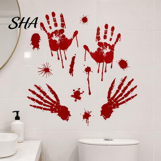 Moisture-proof Wall Sticker Halloween Blood Handprints/Footprints Stickers, Removable Decals, Spooky Waterproof Damage-free Decal Window DIY