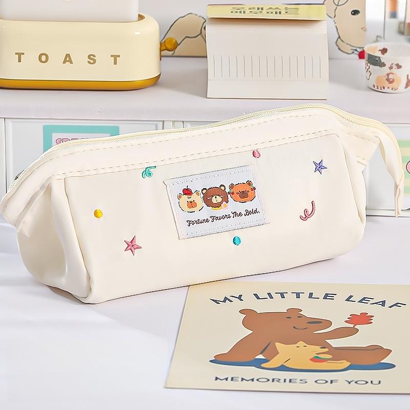 

Мультяшная милая сумка для карандашей с медведем, большая вместимость, на молнии, пенал, сумка для хранения студенческих канцелярских принадлежностей, повседневные офисные школьные принадлежности бежевый