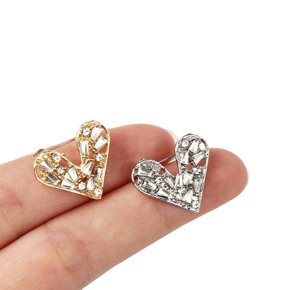 Rectangular Heart Brooch Shiny Hollow Heart Breastpin Geometric Rhinestone Pin  Suit Coat Collar
