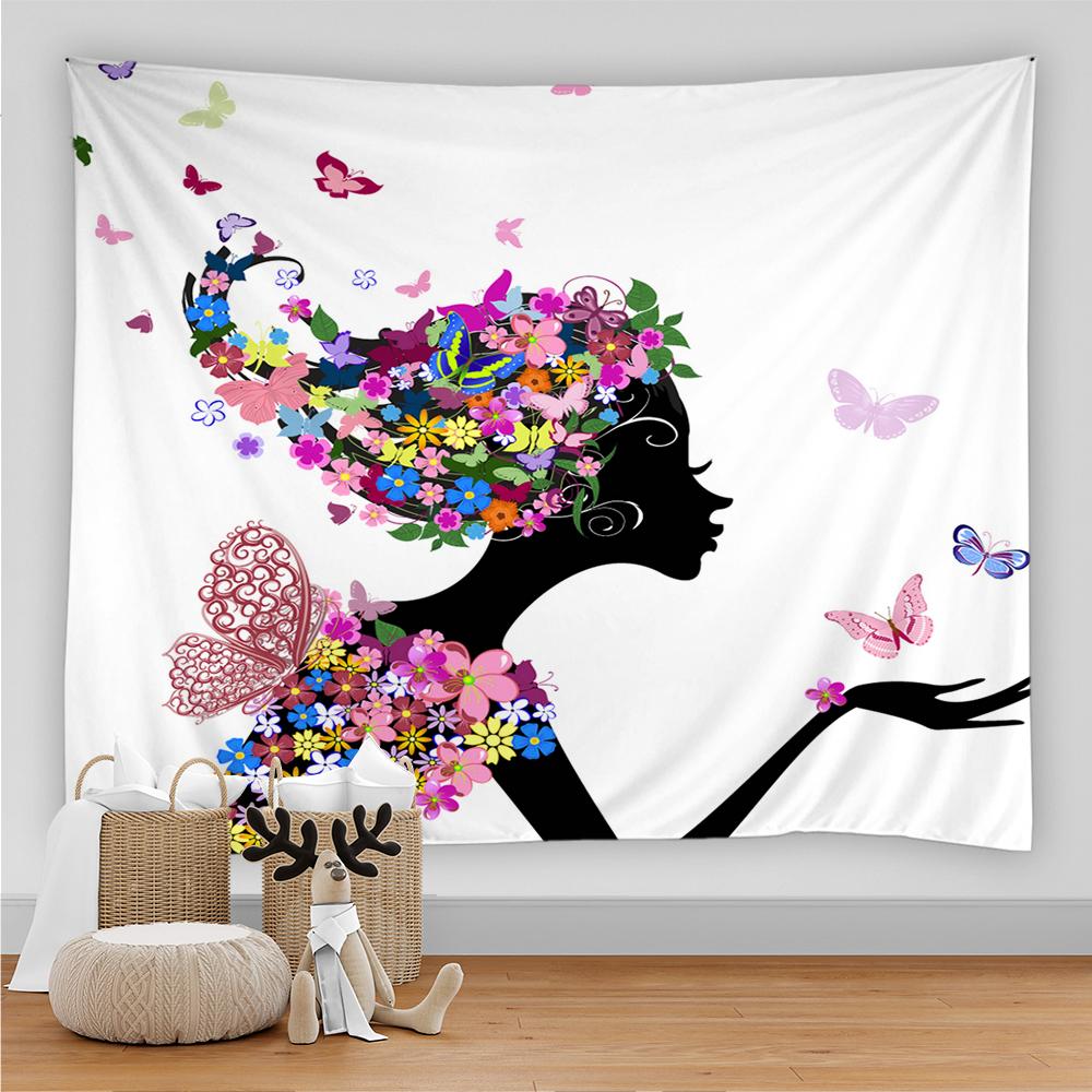 Мультфильм девушка настенный гобелен бабочка цветок мода искусство женский гобелен — фото 4
