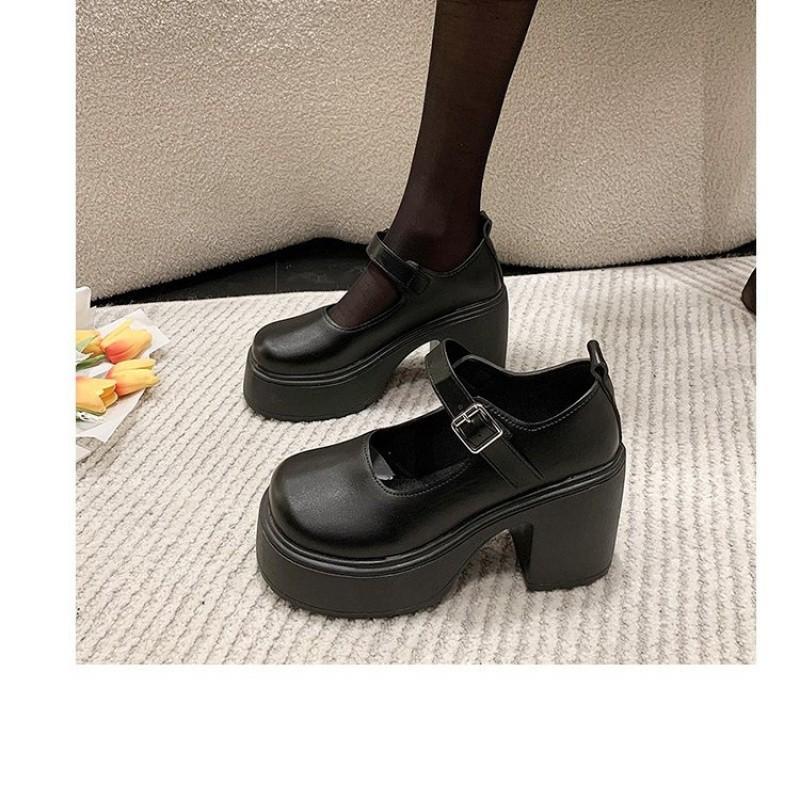 

Грубые туфли на высоком каблуке, женские кожаные туфли на французской платформе Mary Jane, весна-лето, французские туфли с увеличенным каблуком, осень 37