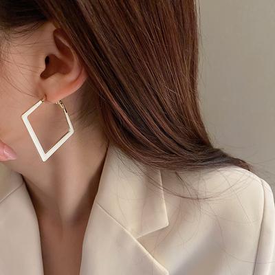 925 Silver Needle Geometric Square Earrings  Metal Cool Wind Ring Personality Exaggerated Temperament Earrings