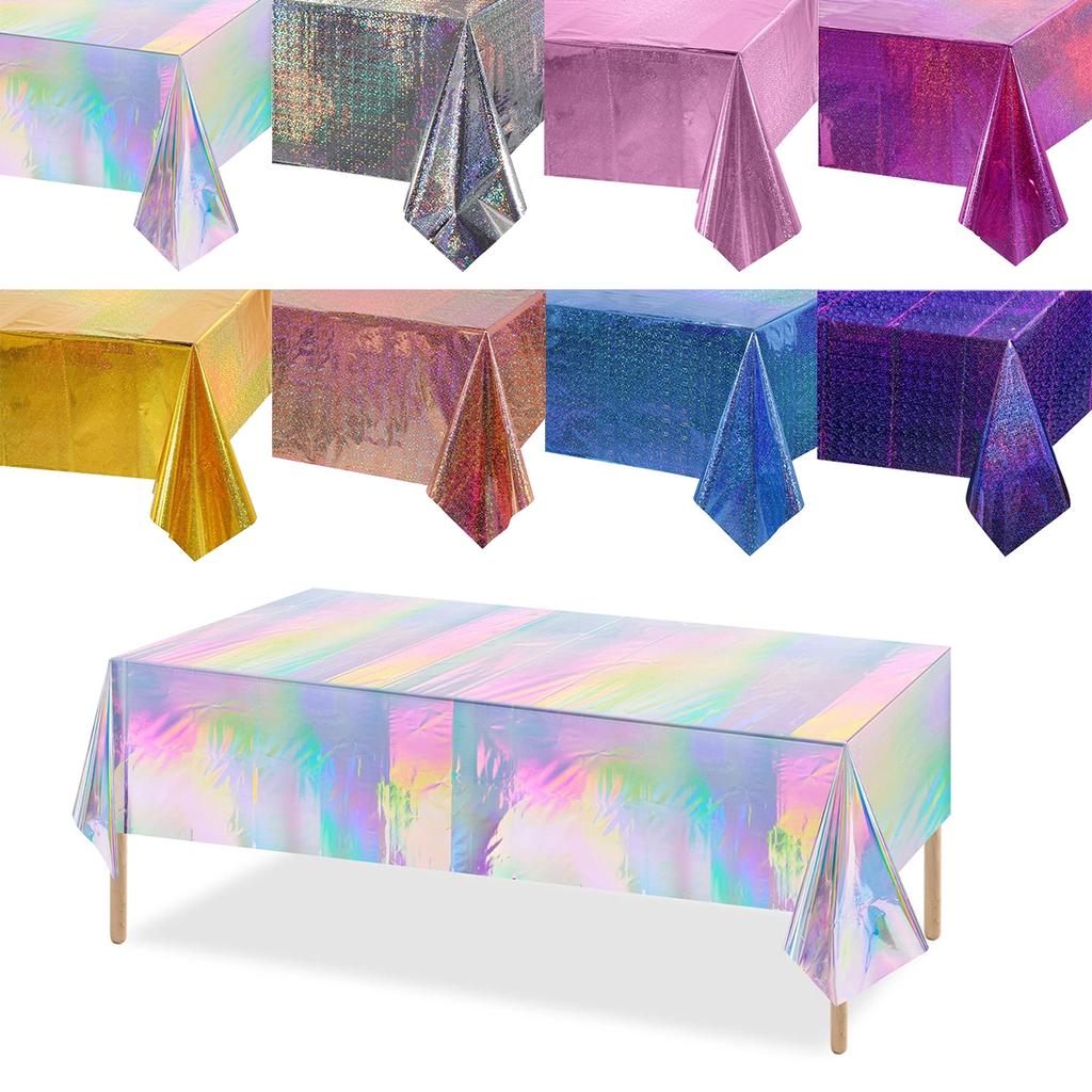 4pcs Aluminum Foil Tablecloths Shiny Rainbow Black Rectangle Tablecloth Dining Table Cover for Wedding Party Banquet Decoration