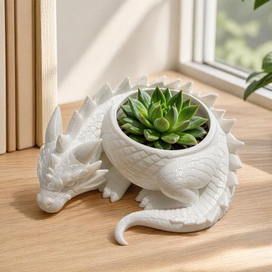 Drukarka 3D Doniczka, Kształt Smoka w Bajkowym Stylu z Oddychającym Designem, Mały Pojemnik na Rośliny do Wystroju Domu