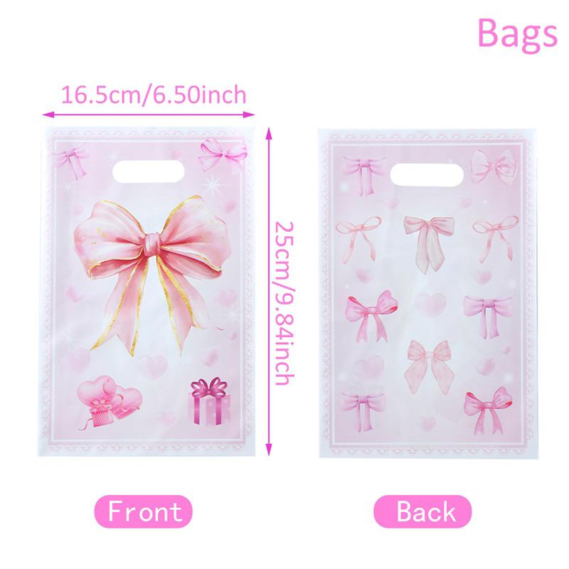 10Pcs Sweet Bow Pink Gift Packing Bag Candy Cake Snack Bags Kids Girls Birthday Baby Shower Supplies Wedding Party Decor