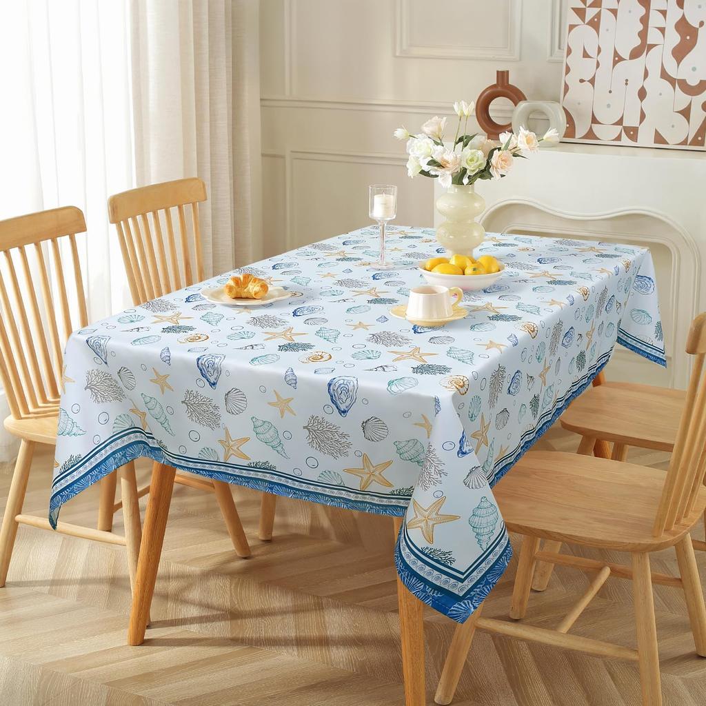 Summer Nautical Ocean Starfish Rectangle Tablecloth Table Decor Washable Waterproof Kitchen Dining Table Cloth Party Decor