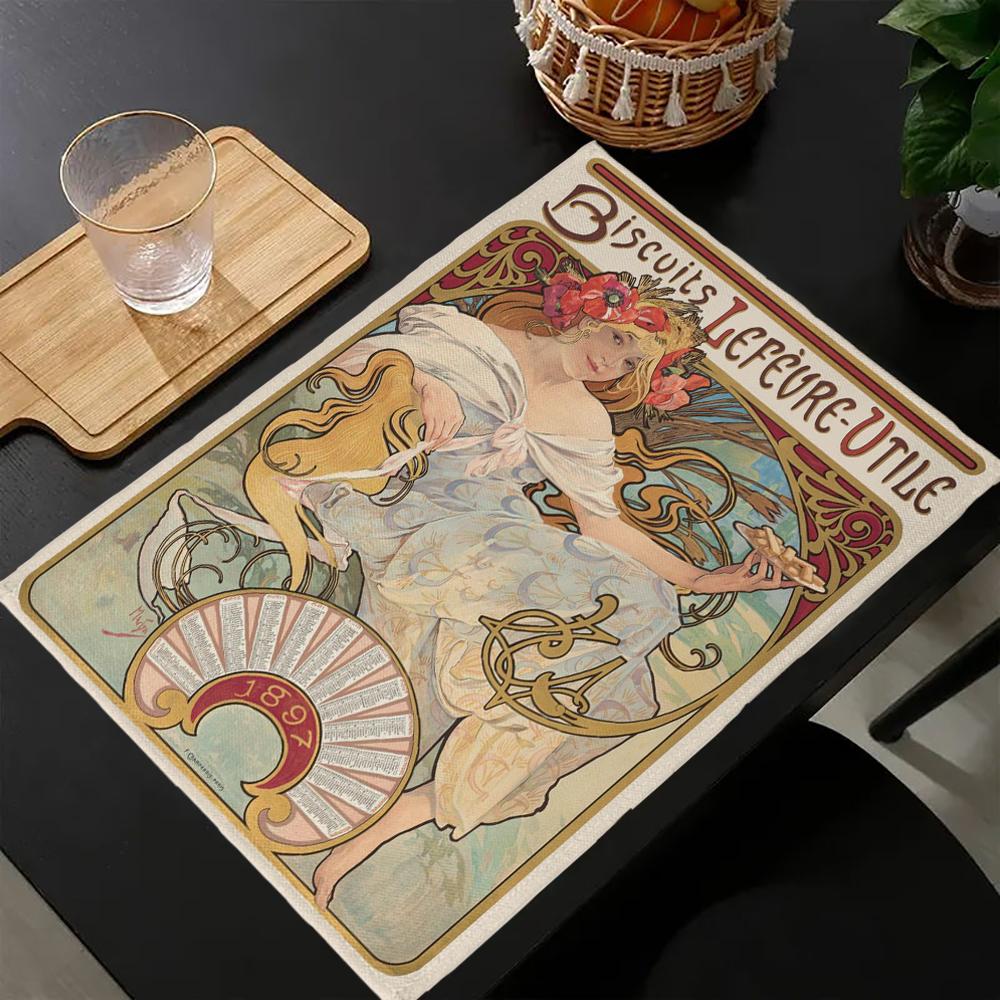 Alphonse Mucha Tischmatte Küchen Dekoration Platzset Tisch Für Hochzeit Esszimmer Zubehör Tischmatte