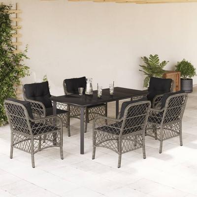 Vidaxl 7-Cz. Gartenmöbel-Set mit Kissen, Grau, PE-Rattan