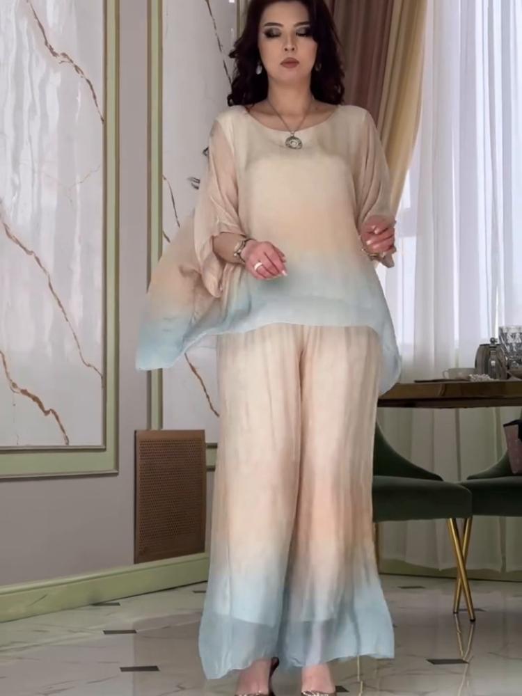 

Women s Abstract Print Lounge Set with Loose Fit Top and Wide Leg Pants XXXL абрикосовий