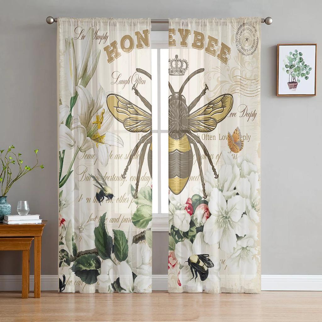 Parrot Bird Rose Flower Retro Sheer Curtains for Living Room Decoration Window Curtain Kitchen Tulle Voile Organza Drapes