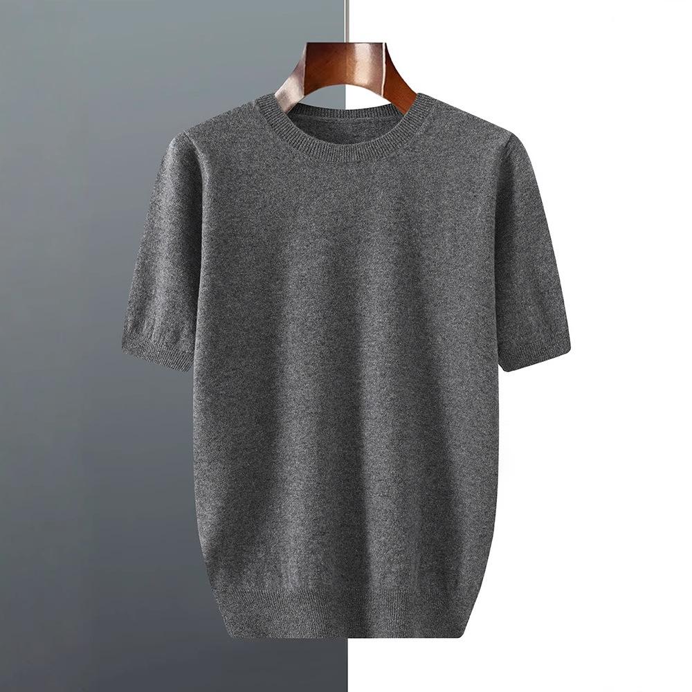 Men's Short-sleeved Fall/winter Casual Lightweight T-shirt with Simple Texture for Casual Office Wear, Round-neck Base Layer Sweater, Knitted Garment