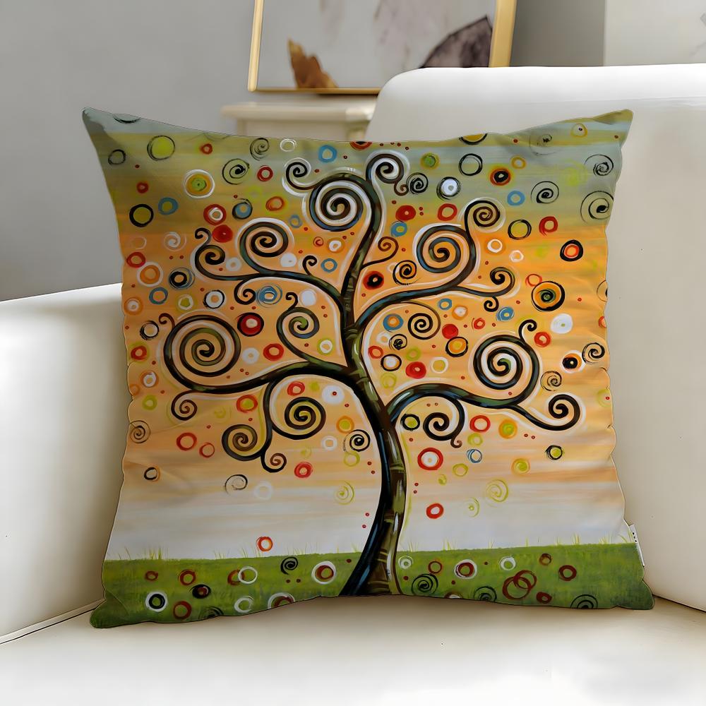 classic theme Colored Tree Cushion Cover Soft EasyWash Pillow Case Versatile for Couch Bed Travel and Office