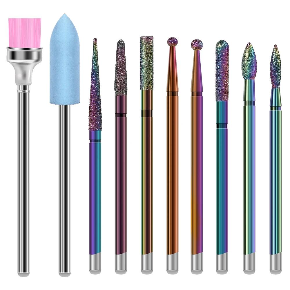 10pcs Nail Polishing Bits Set  Ceramic & Tungsten Nail Grinding Head Sand Cuticle Pusher Nail Drill Bit Manicure Tools Salon Use