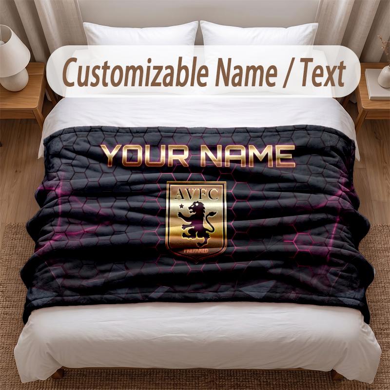 Aston Villa Printed Flannel Blanket Custom Name Text Soft Warm Throw For Bedroom Holiday Gift
