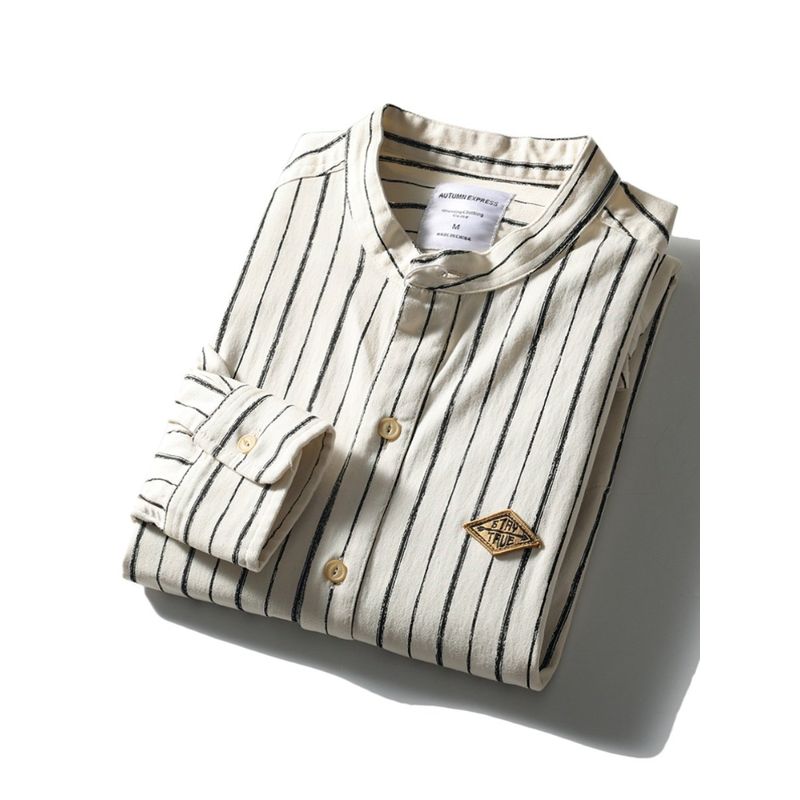 Japan fashion Retro Designer Stripe Shirts Men's Long sleeve Spring and Autumn Outerwear Export Men's Cotton Casual Shirt