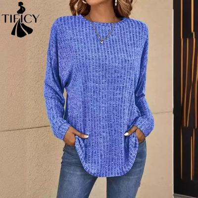 Women's Fashion Casual Spring Autumn Solid Color Print Long Sleeve O-Neck Blouses & Shirts