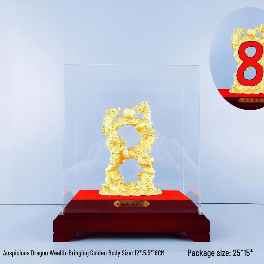 Flocked Gold Dragon Zodiac Ornament for Year of the Dragon - Wealth-Attracting Decoration and Business Gift