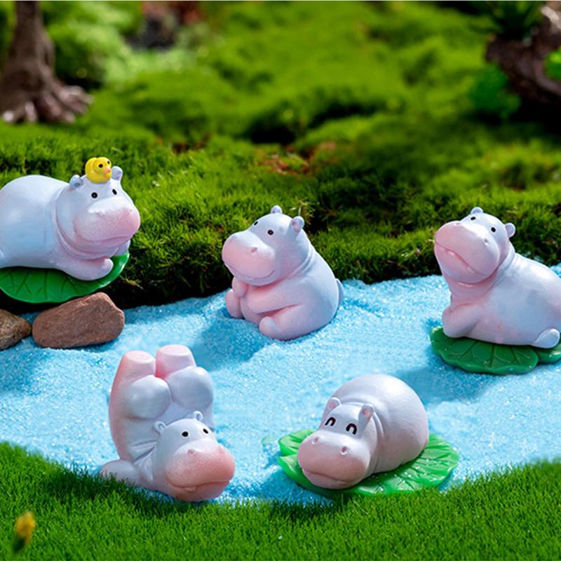 Cute Hippo Figurines Mini Dashboard Ornament Tiny Hippopotamus Figurines Cartoon Animal Art Crafts Miniature Home Decoration