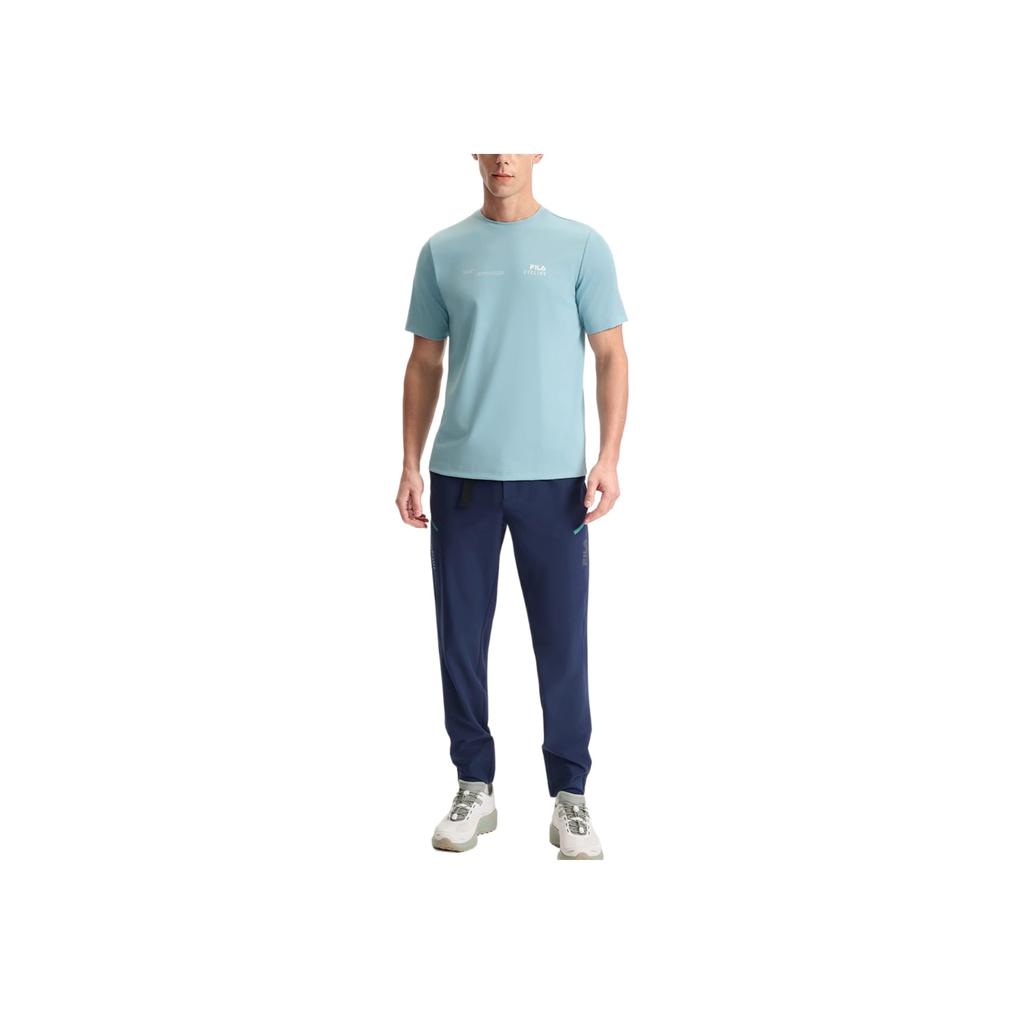 Fila Cycling Casual Solid Color Letter Short Sleeve T-Shirt Men Tops Stone-Blue A11M528108F-LB