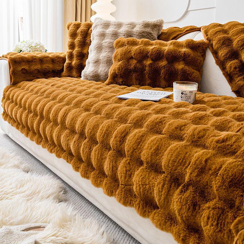 Bubble Rabbit Long Hair Plush Sofa Mat Winter Thickened Simple Anti Slip Cushion Sofa Backrest Towel Wholesale L Seat Cover