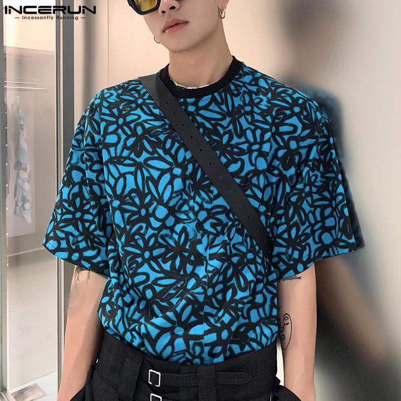 

INCERUN Летние мужские топы с короткими рукавами и принтом