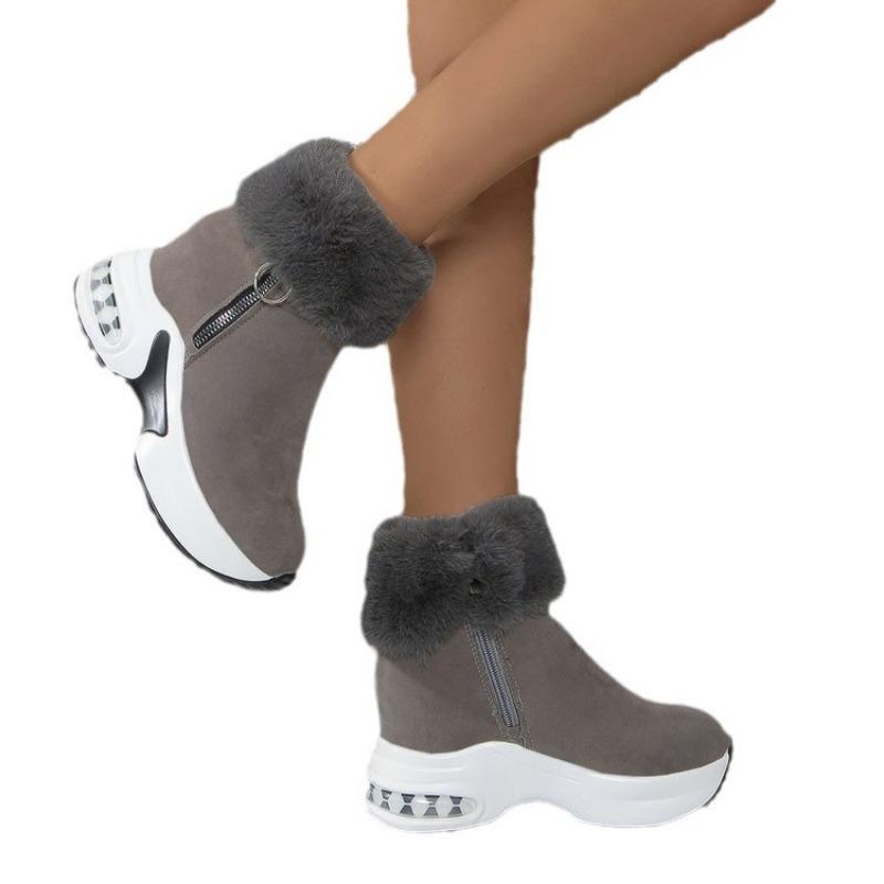 Autumn and winter new thick-soled snow boots large size casual warm cotton shoes medium tube solid color wedge heel air cushion short boots