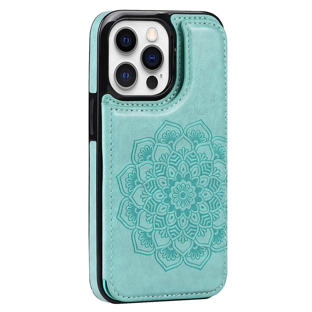 For iPhone 14 Pro Cell Phone Case Mandala Imprinted Drop Proof PU Leather+TPU Cover