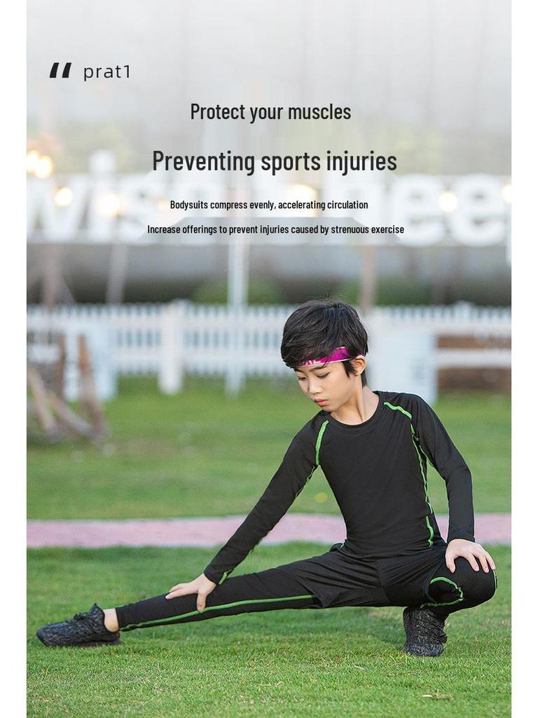 Boys' Fleece-Lined Quick-Dry Compression Suit for Autumn/Winter - High-Elastic Long-Sleeve for Sports & Fitness