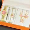 Ladies Fashion Diamond Set Watch Set Gift Box, Butterfly 5Pcs Jewelry Roman Bracelet Gold Watch