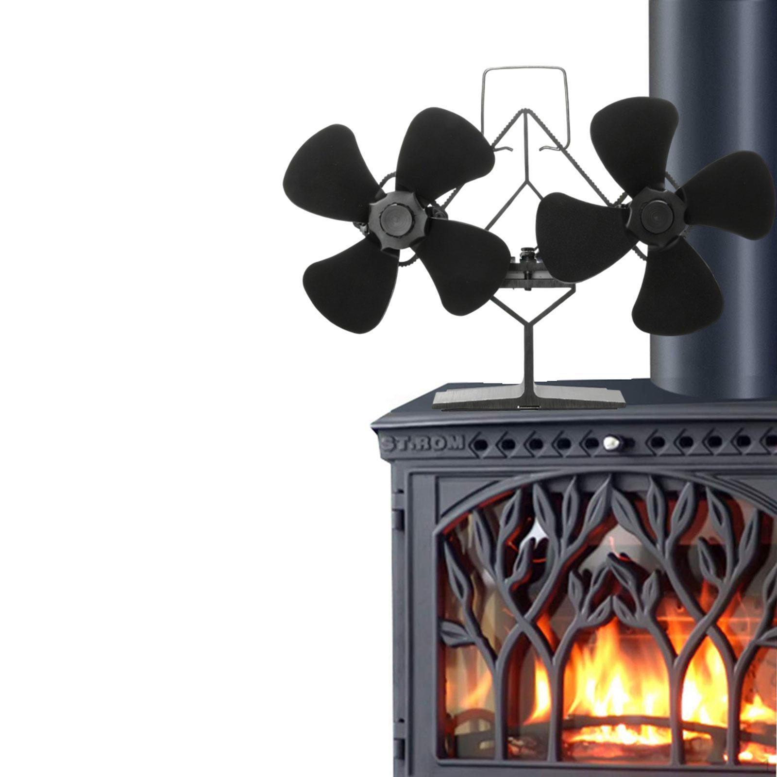 Вентилятор черный двухголовый для дровяной печи с питанием от тепла, широкий диапазон температур, каминный вентилятор, термо 4 Blade