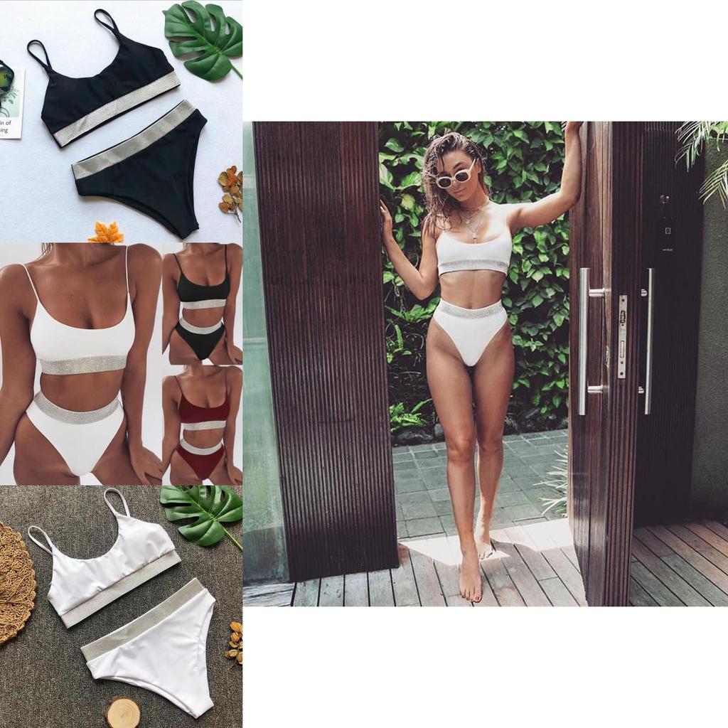 Stunning Sexy Two-piece High Waist Bikini Swimsuit With Sparkling Colorful Sequins